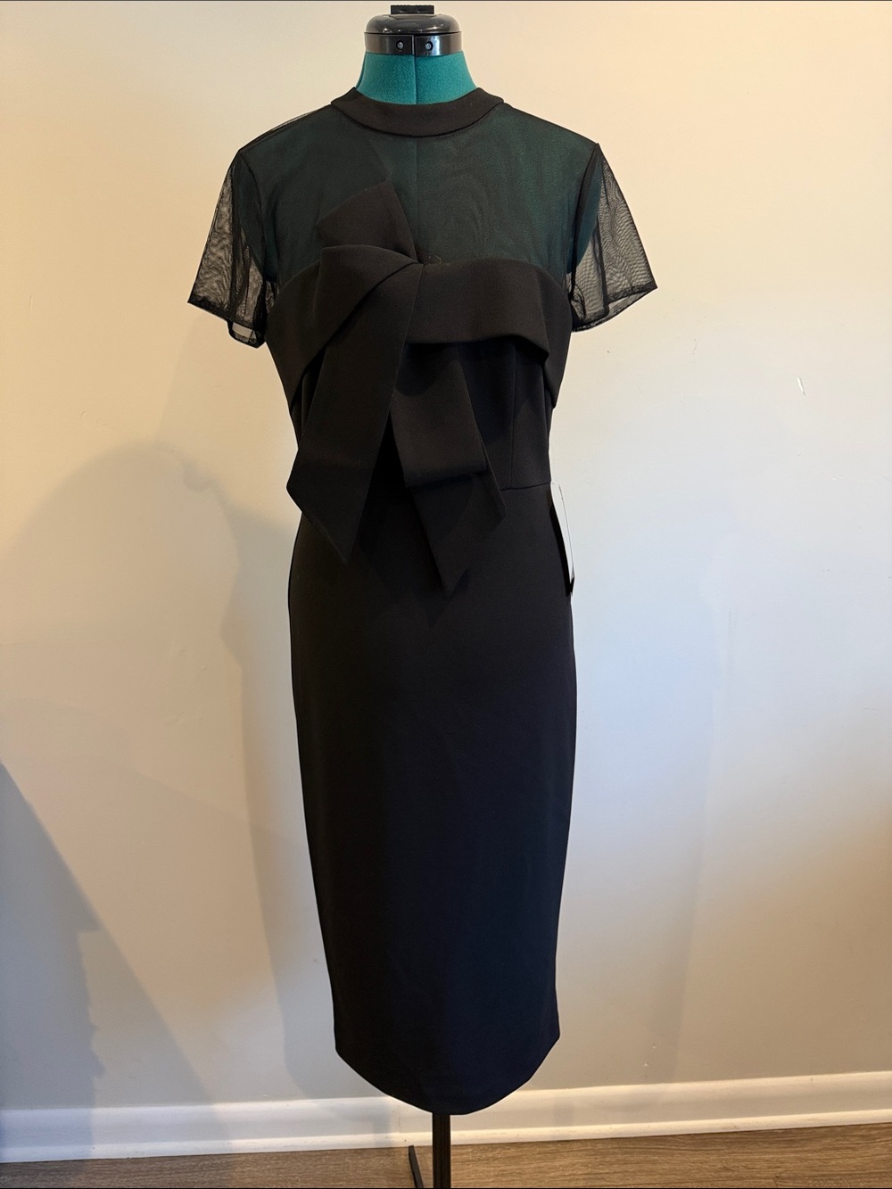 JS Collections Elegant Black Bow-Front Sheath Dress